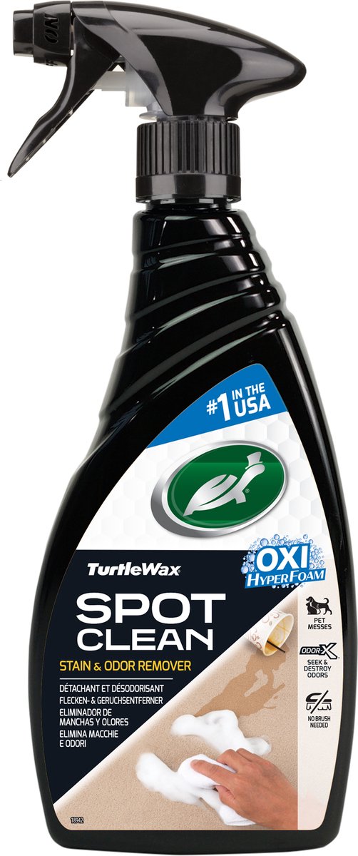 Turtle Wax spot clean - verwijdert vlekken en vieze geurtjes in seconden - verfrist tapijt textiel - verwijdert de hardnekkigste vlekken zonder borstel - vrij van drijfgassen - laat een frisse geur achter - 500ml