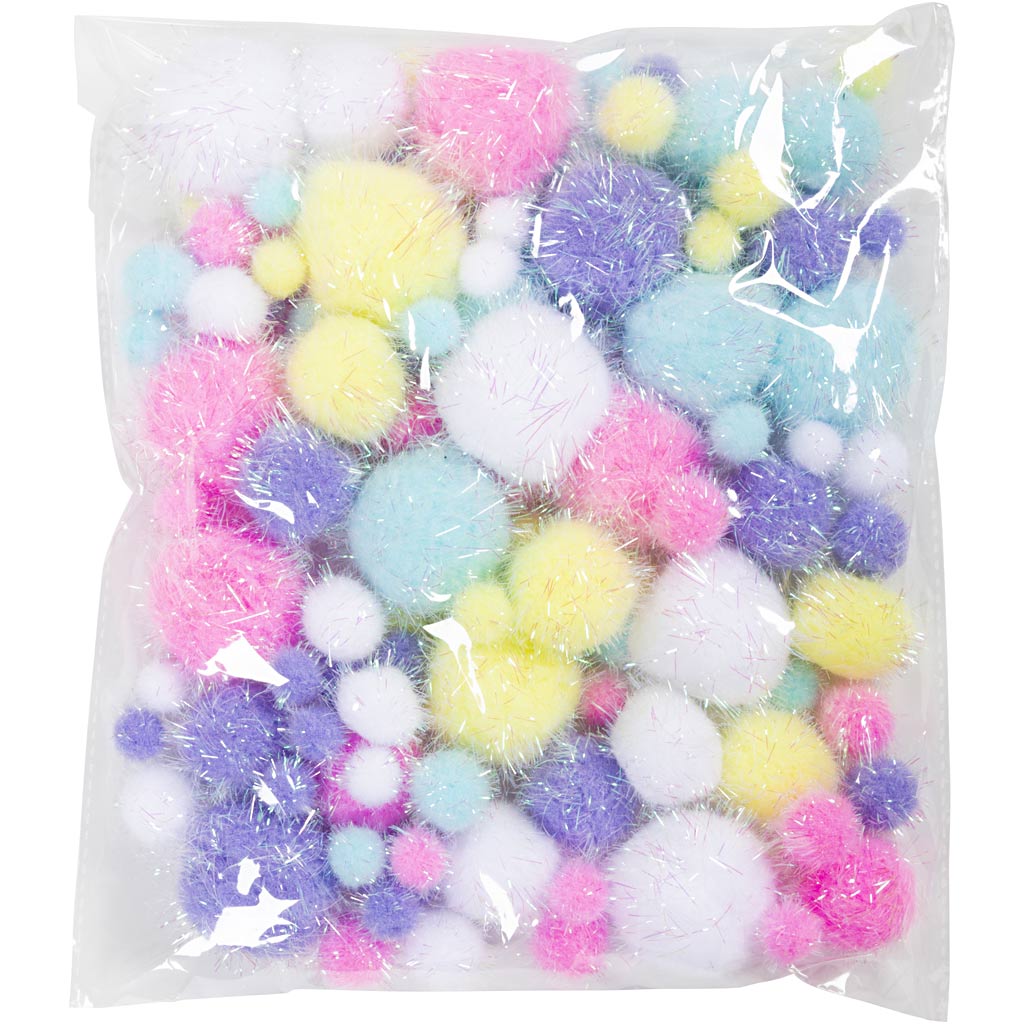 Creativ Company Https: www.cchobby.nl pompons-d-15-40-mm-glitter-ca-75-stuk-pastelkleuren-62-gr-1-doos