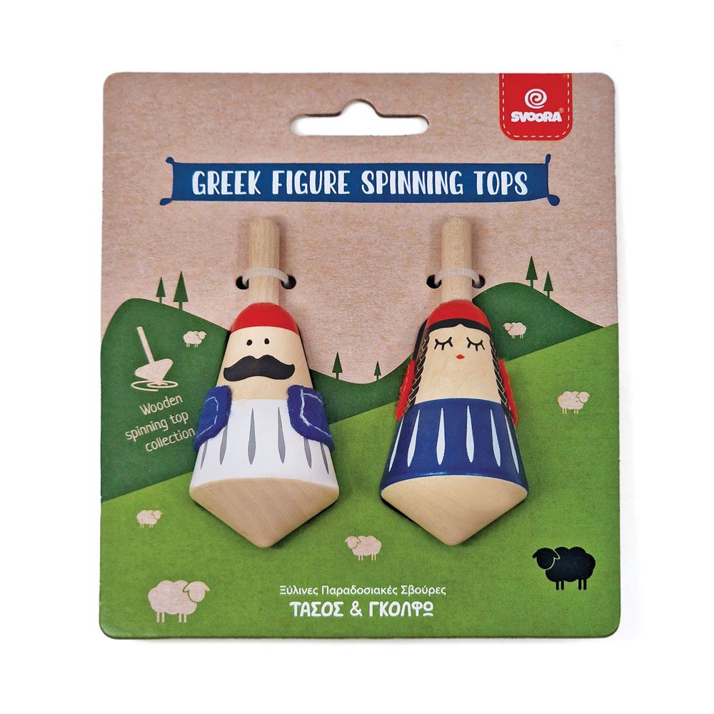 Set Houten tollen Grieks figuren. 5+