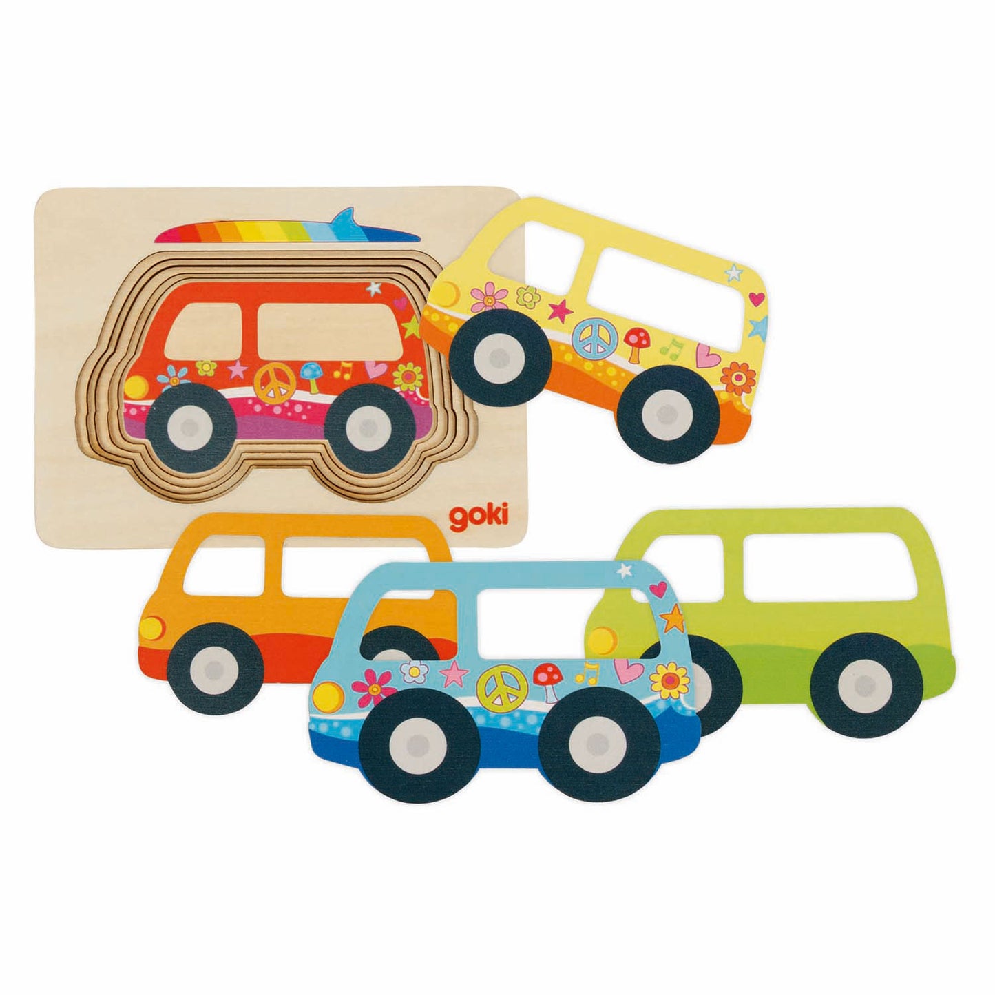 Goki houten lagenpuzzel auto, 5st.