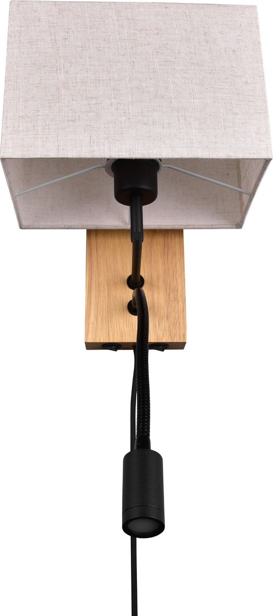 TRIO nilam wand lamp met leeslamp - hout naturel - ecru kap
