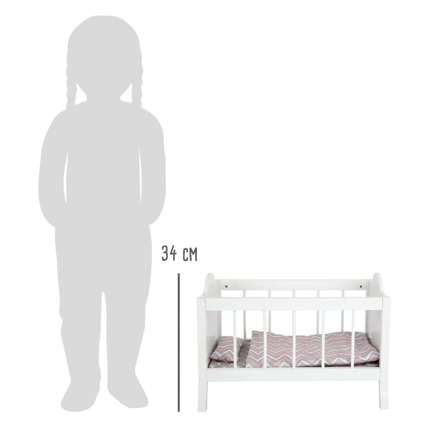 Small Foot - houten poppenbed wit met beddengoed strepen, 4dlg.