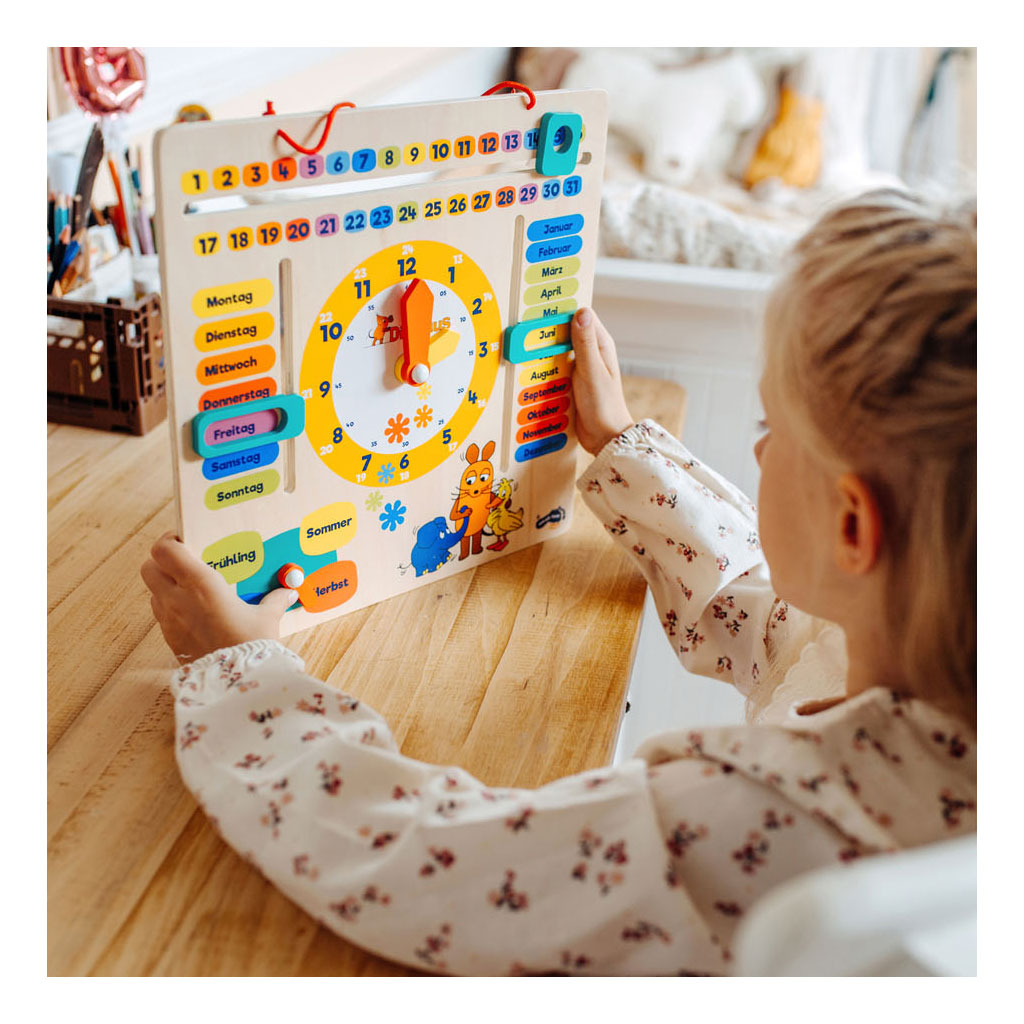 Small Foot - houten leerbord klok kijken muis - duitstalig