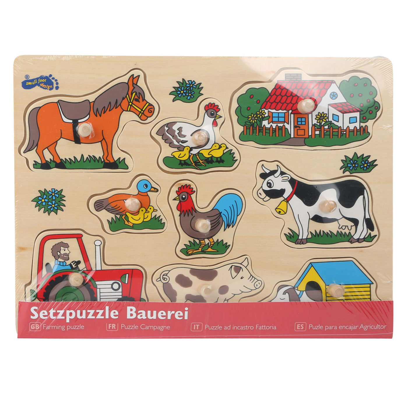 Small Foot - houten noppenpuzzel boerderij, 9st.