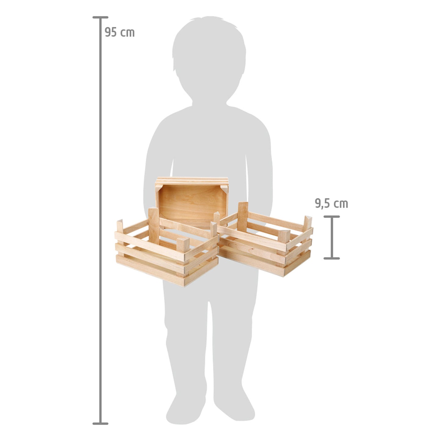 Small Foot - houten kratjes groot 18x12x9,5cm, set van 3