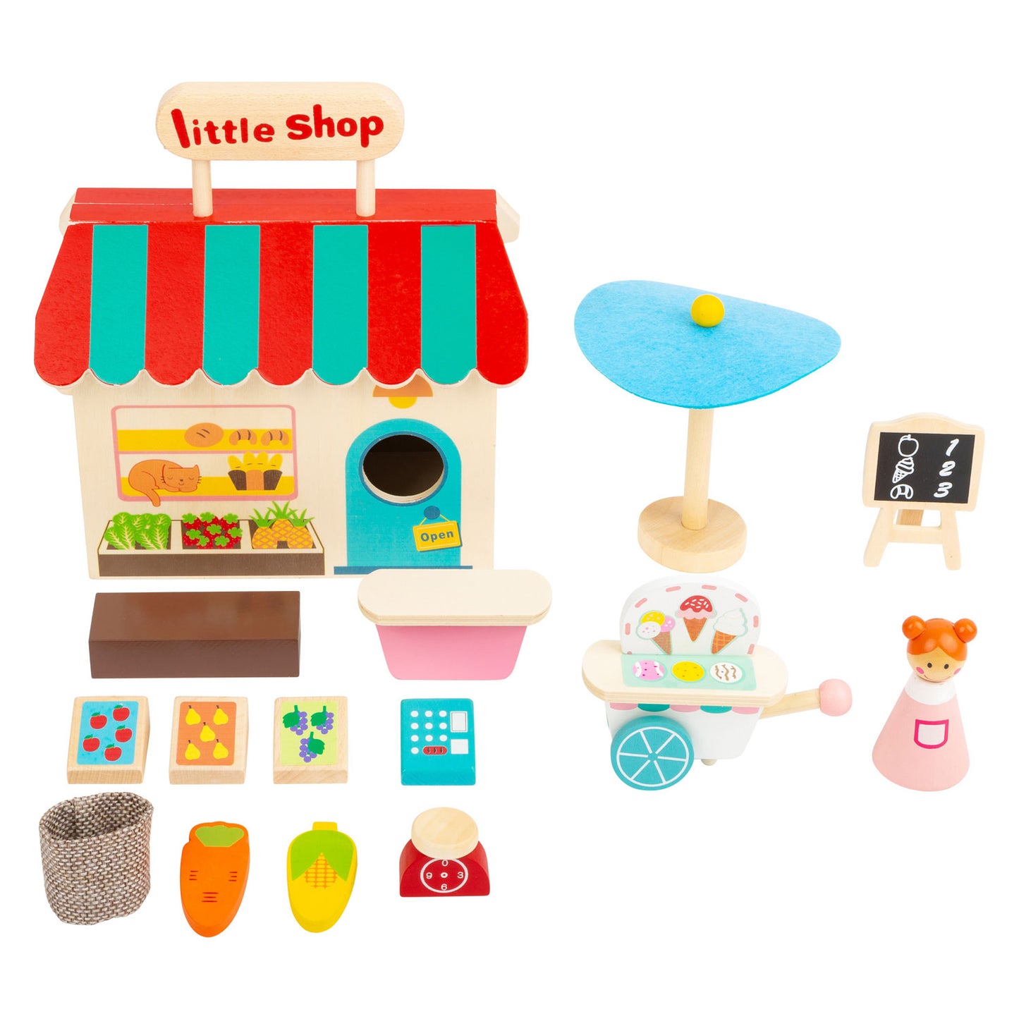 Small Foot - houten meeneem speelwinkel poppenhuis, 15dlg.