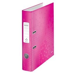 Ordner Leitz 10060023 karton 80g m2 A4 breedte 5cm roze grijpgat rugetiket
