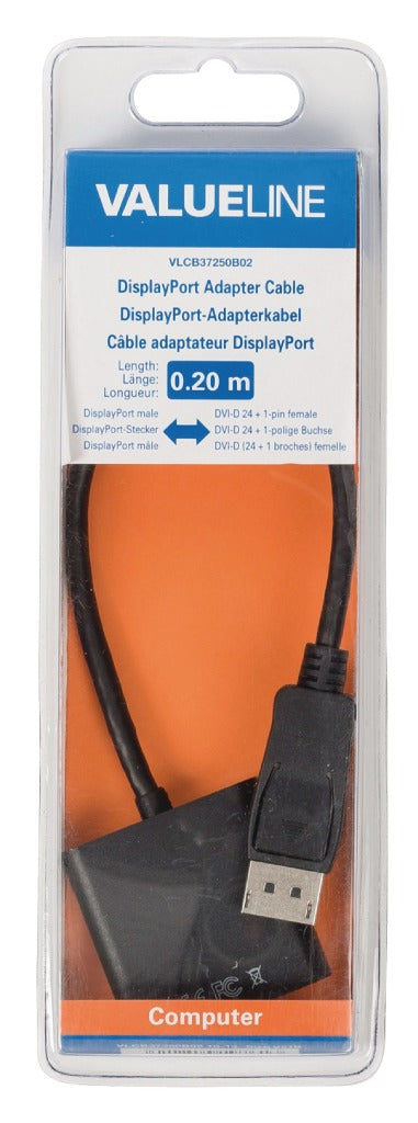 Valueline vlcb37250b02 displayport-adapterkabel displayport mannelijk - dvi-d 24 + 1-pins vrouwelijk 0,20 m zwart