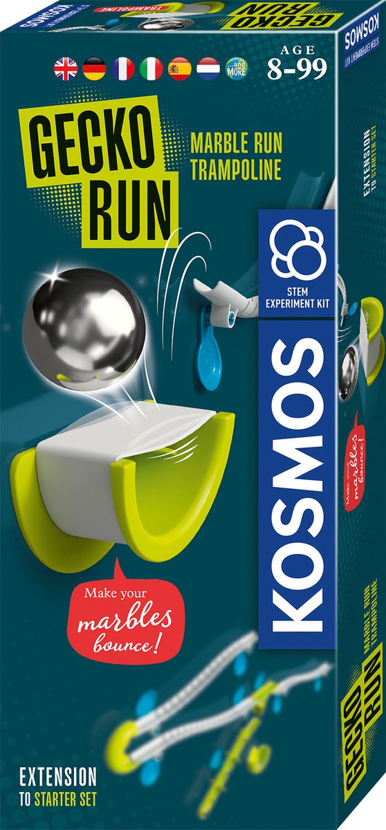 Kosmos gecko run – knikkerbaan - trampoline uitbreiding - marble run - verticale knikkerbaan met kleefpads voor gladde oppervlakken