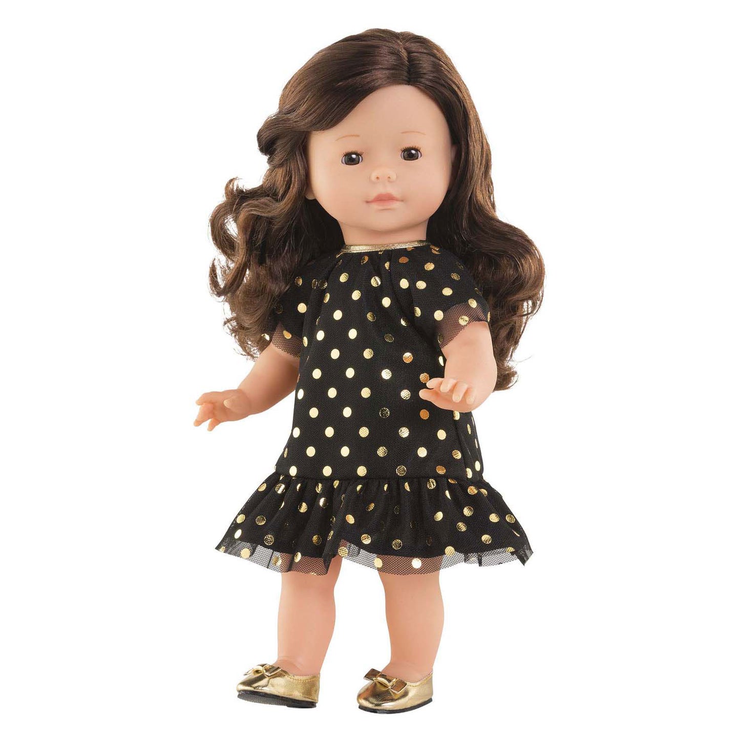 Corolle Ma zwarte popppenjurk met gouden stippen - 36cm