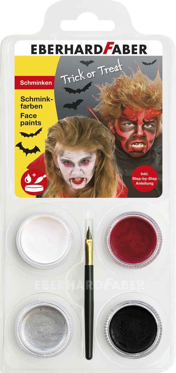 Eberhard Faber schminkset - dracula duivel - wit, rood, zilver, zwart - ef-579028