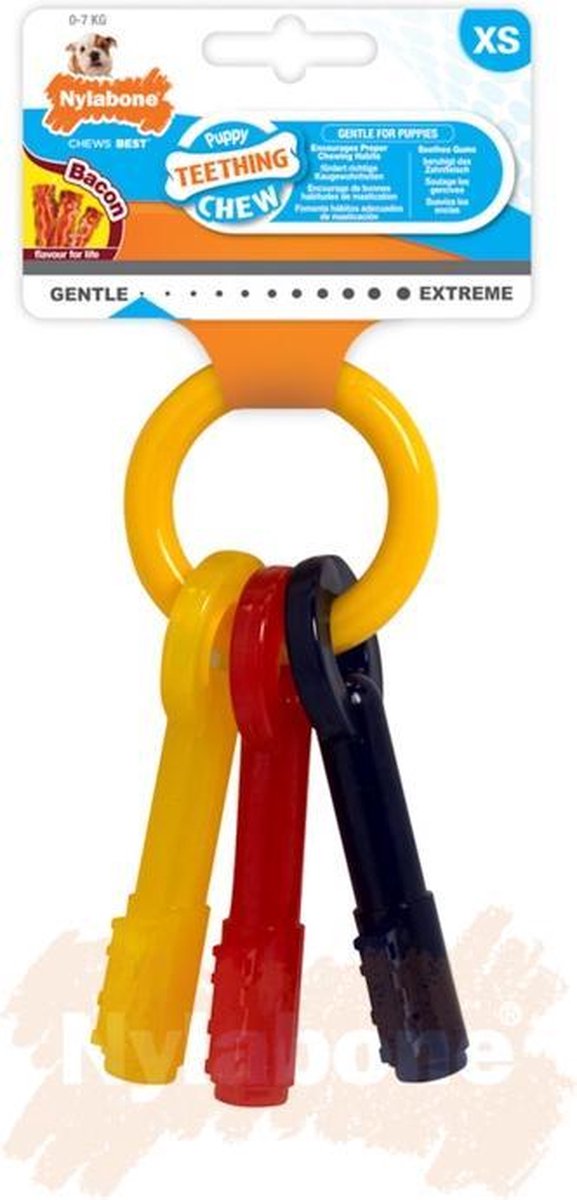 Flexi Nylabone kauwbot - puppy kauwspeelgoed - sleutels met baconsmaak - x-small