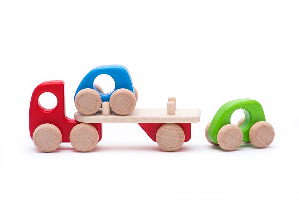 BAJO houten Autotransporter. 21x5,2x10,5