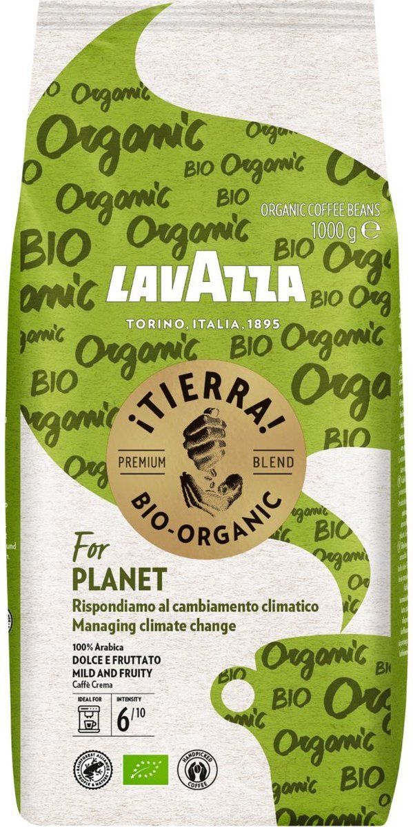 Lavazza tierra for planet koffiebonen - biologische 100% arabica koffie bonen - intensiteit 6 10 - 1 kg - nl-bio-01