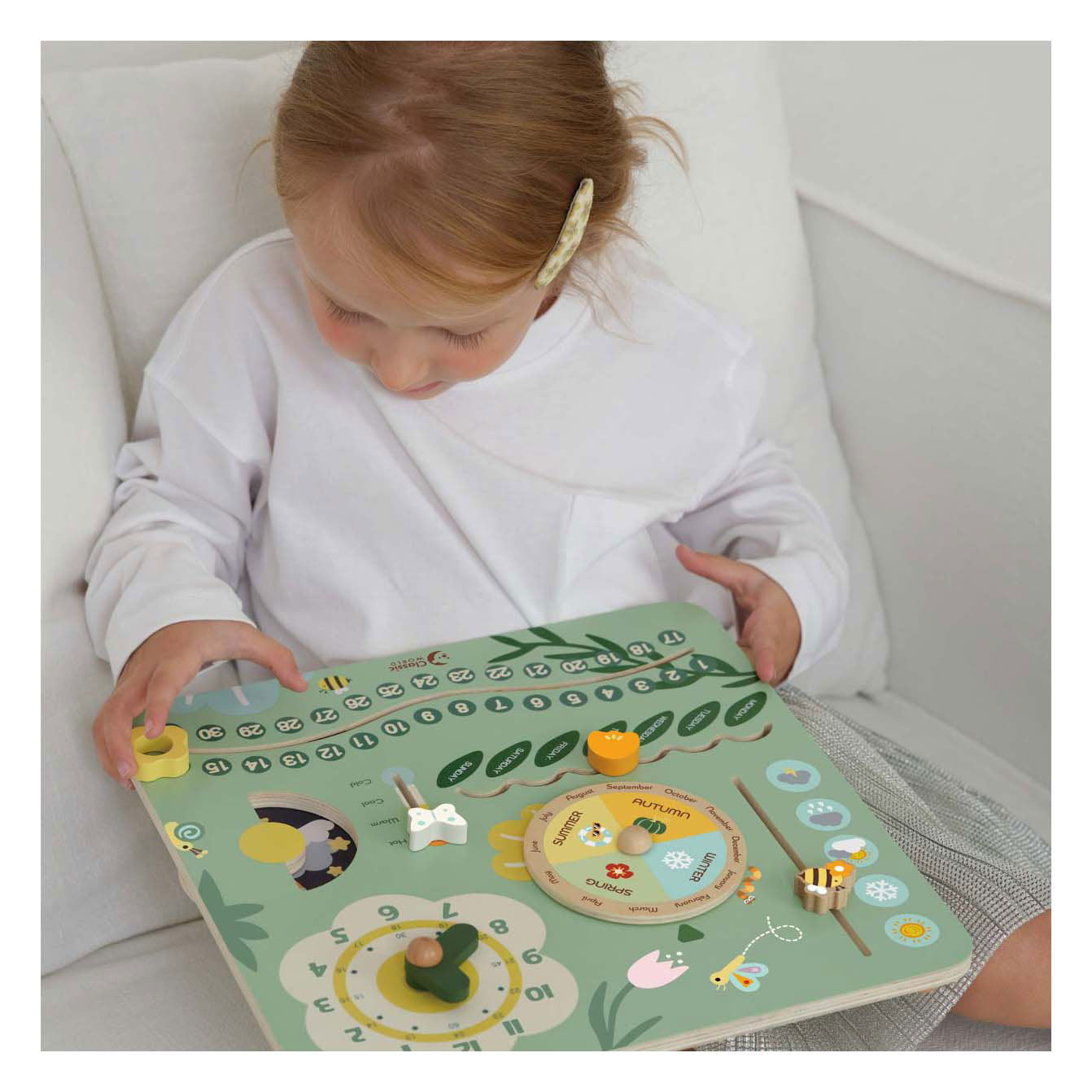 Classic World houten vintage kalender leerklok