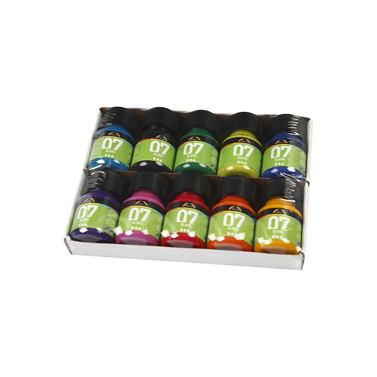A-Color Permanente glasverf - set van 10 kleuren, 30ml