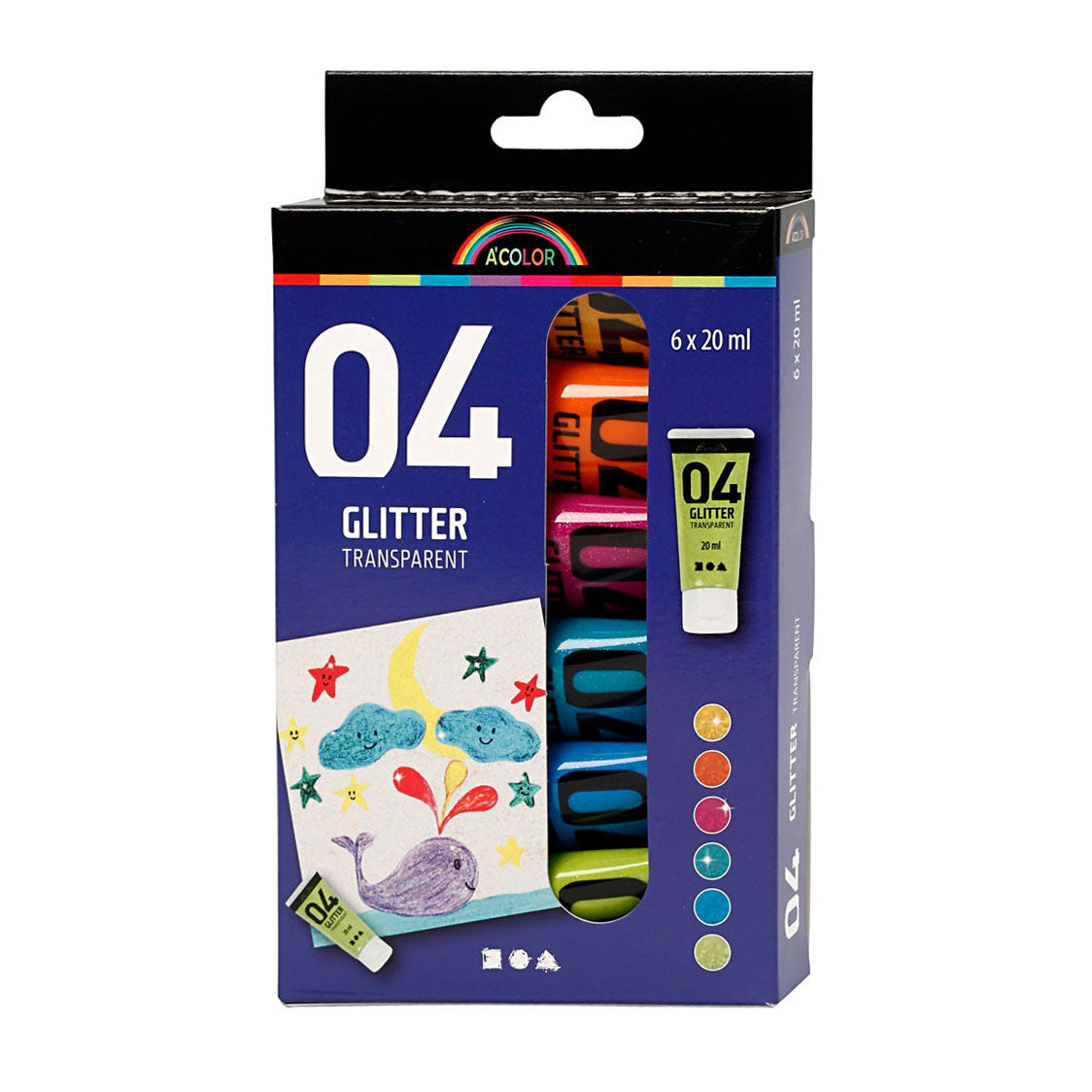 Creativ Company Kinder acrylverf glitter kleur, 6x20ml