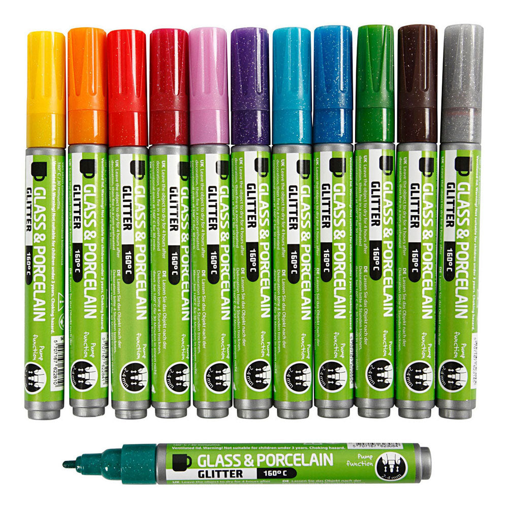 Creativ Company Glas- en porseleinstiften kleur glitter, 12st.