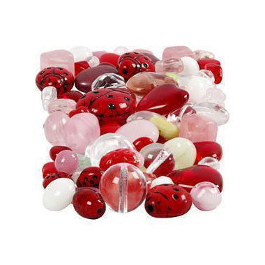 Creativ Company Glazen kralen divers lieveheerstbeestje, hart, blaadjes, 60 gram