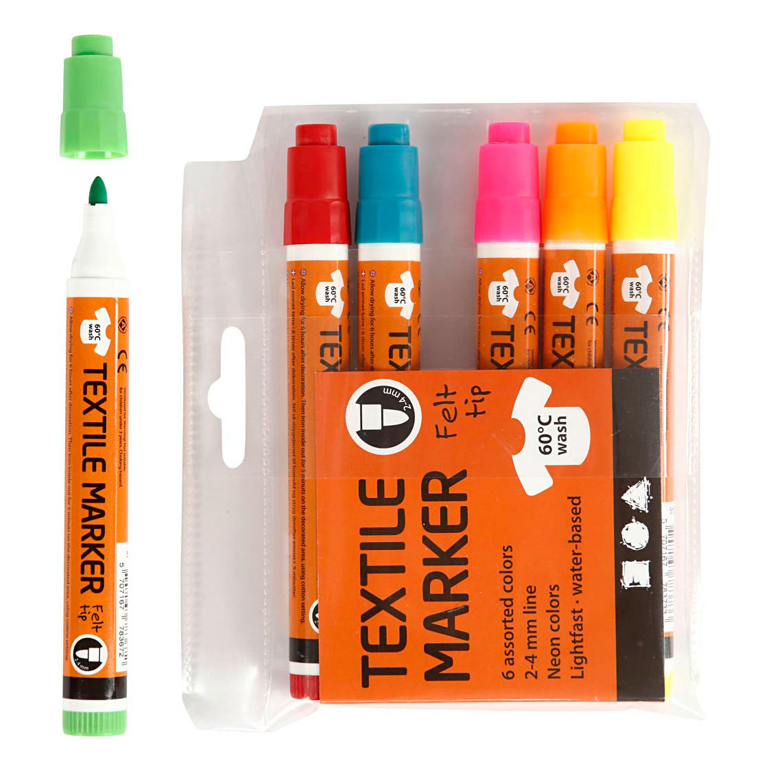 Creativ Company Https: www.cchobby.nl textielstiften-lijndikte-2-4-mm-neon-kleuren-6-stuk-1-doos