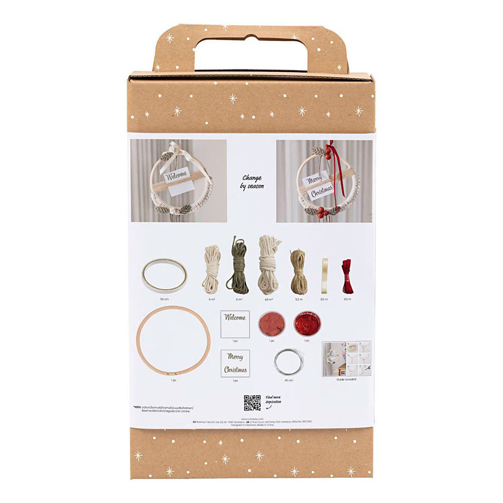 Creativ Company Https: www.cchobby.nl hobbyset-macrame-kerstkrans-mosgroen-kerstrood-off-white-1-doos