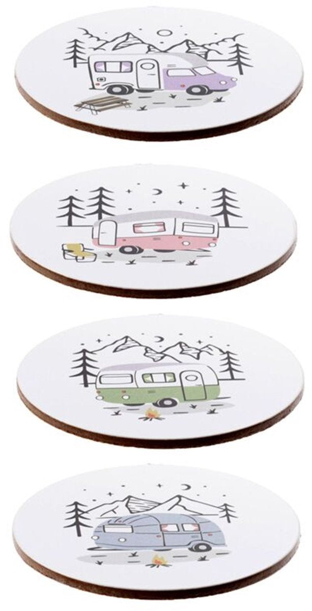 Puckator Onderzetters - wildwood caravan - set 4 stuks - 10cm