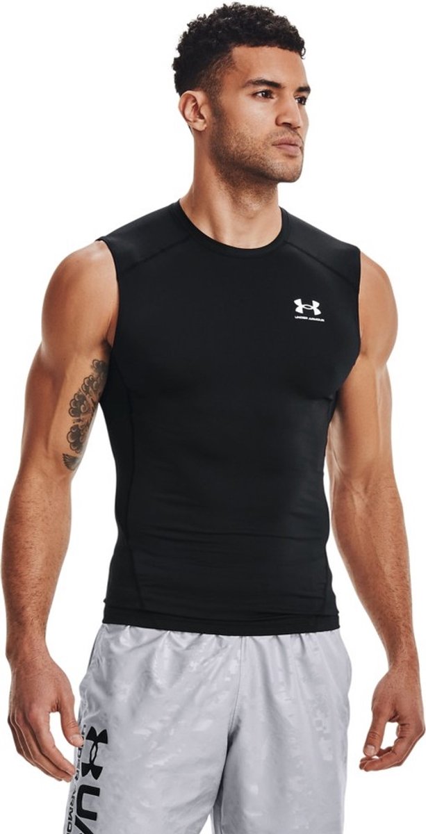 Under Armour ua hg armour comp sl-blk heren sportshirt - zwart - wit