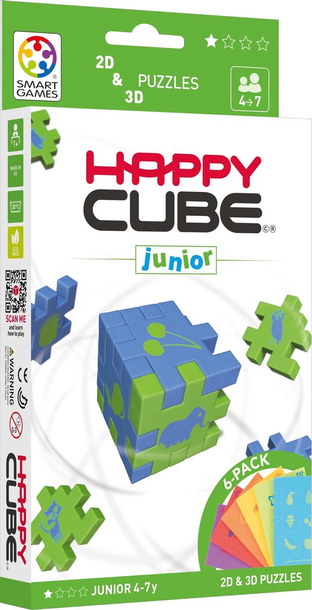 SmartGames - happy cube junior - 6 puzzels - 3d