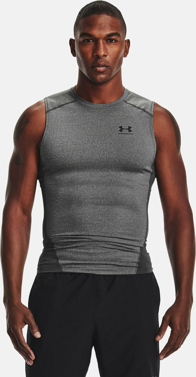 Under Armour ua hg armour comp sl-gry heren sportshirt - carbon heather - zwart