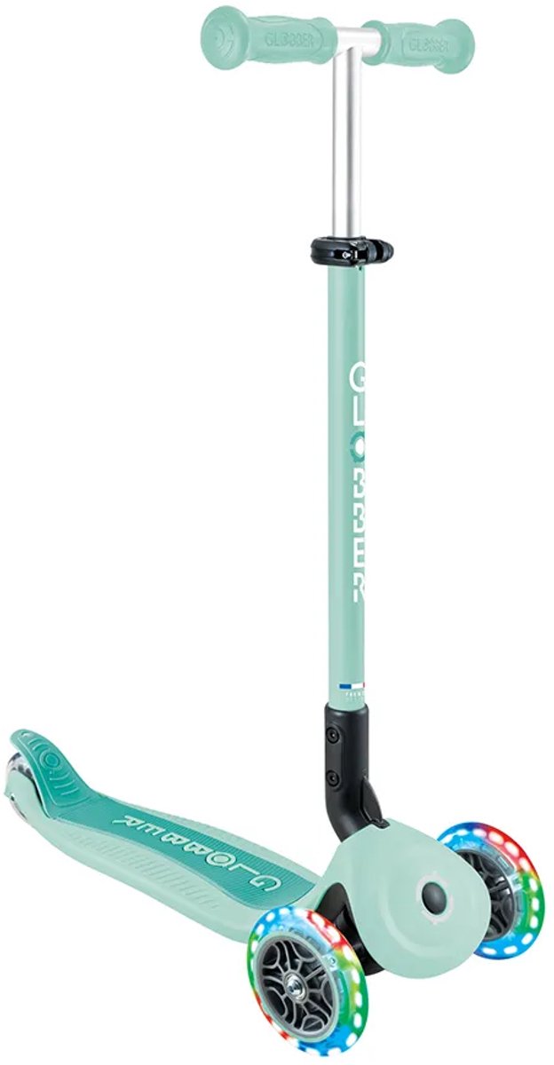 Globber Meegroeistep - go up active lights mint - munt - lichtgevende wielen - met duwstang - in hoogte verstelbaar - vanaf 15 maanden tot 9 jaar