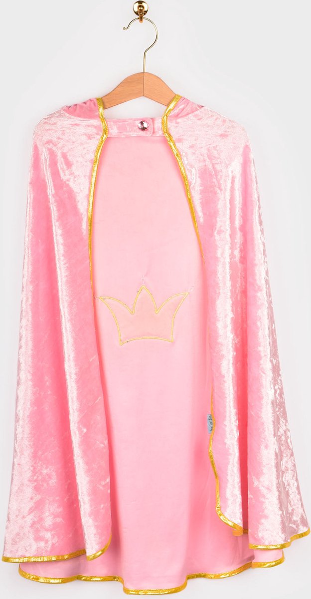 Den Goda Fen cape verkleedkleding roze met gouden kroon 98-128 3-8 jaar.