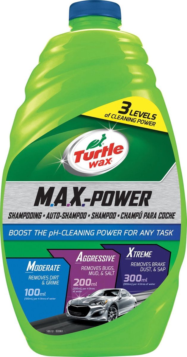 Turtle Wax max-power car wash - 3 niveaus van reinigingskracht - met krachtige reinigingsboosters - voor verwijderen van insectenspatten, zwaar vuil remstof - super schuimend - 1,42 liter
