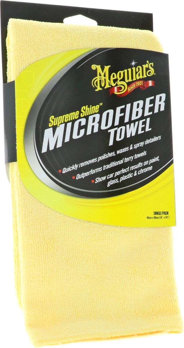 Meguiar's supreme shine microfiber - auto schoonmaakdoek - 16x32 cm - polyester - geel