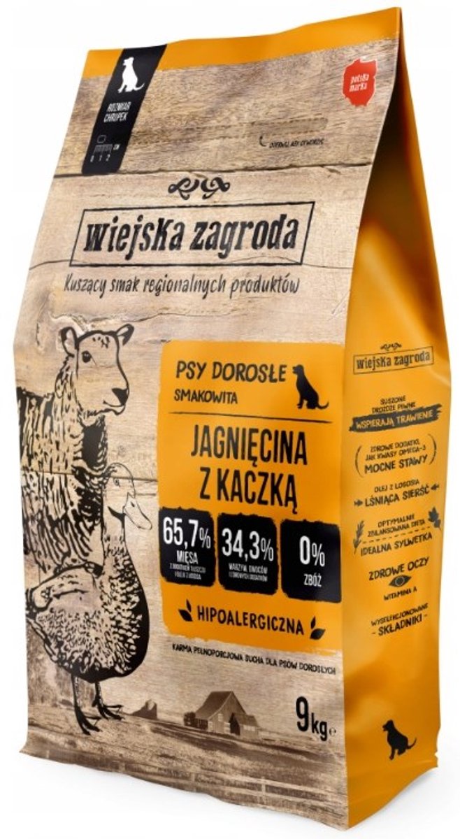 WIEJSKA ZAGRODA - droogvoer voor honden - lam eend - graanvrij - hoge verteerbaarheid - gezonde vacht - natuurlijk recept
