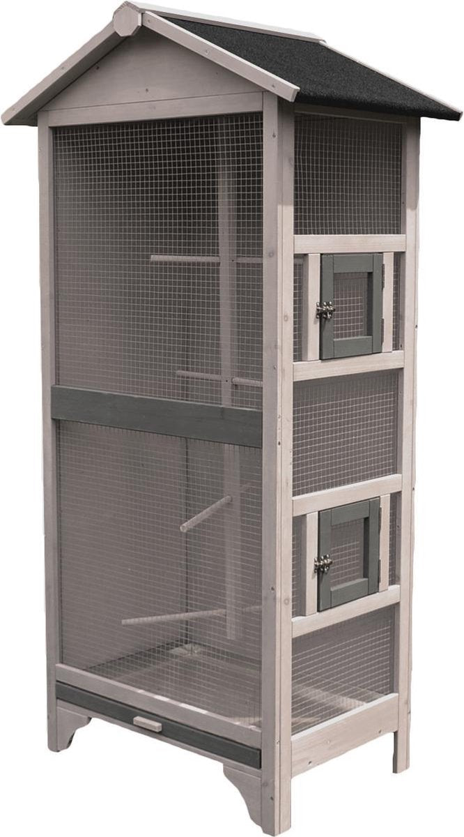 Flamingo Volière cottage nevada grijs – houten volière voor buiten binnen – 78x57x157,5 cm – vogelkooi hout