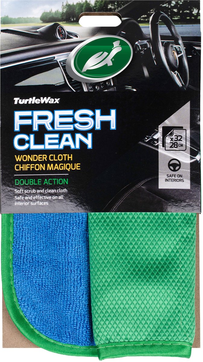Turtle Wax fresh clean wonder cloth - zachte dubbelwerkende doek - veilig op alle interieuroppvlakken - krasvrij reinigen - 32x28cm