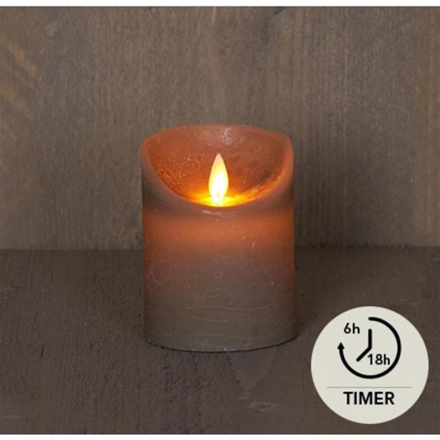 Anna's Collection Led rustiek stompkaars taupe 7,5x10cm