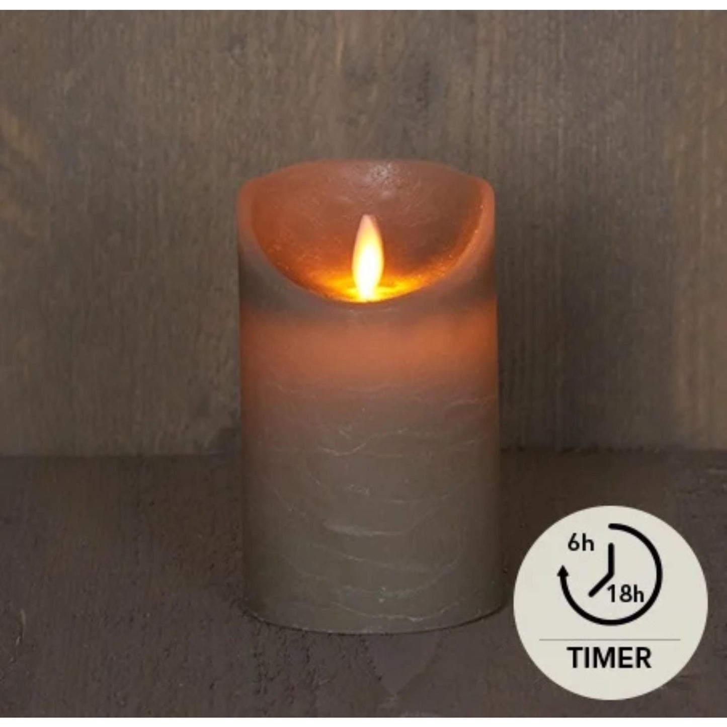 Anna's Collection Led rustiek stompkaars taupe 7,5x12,5cm