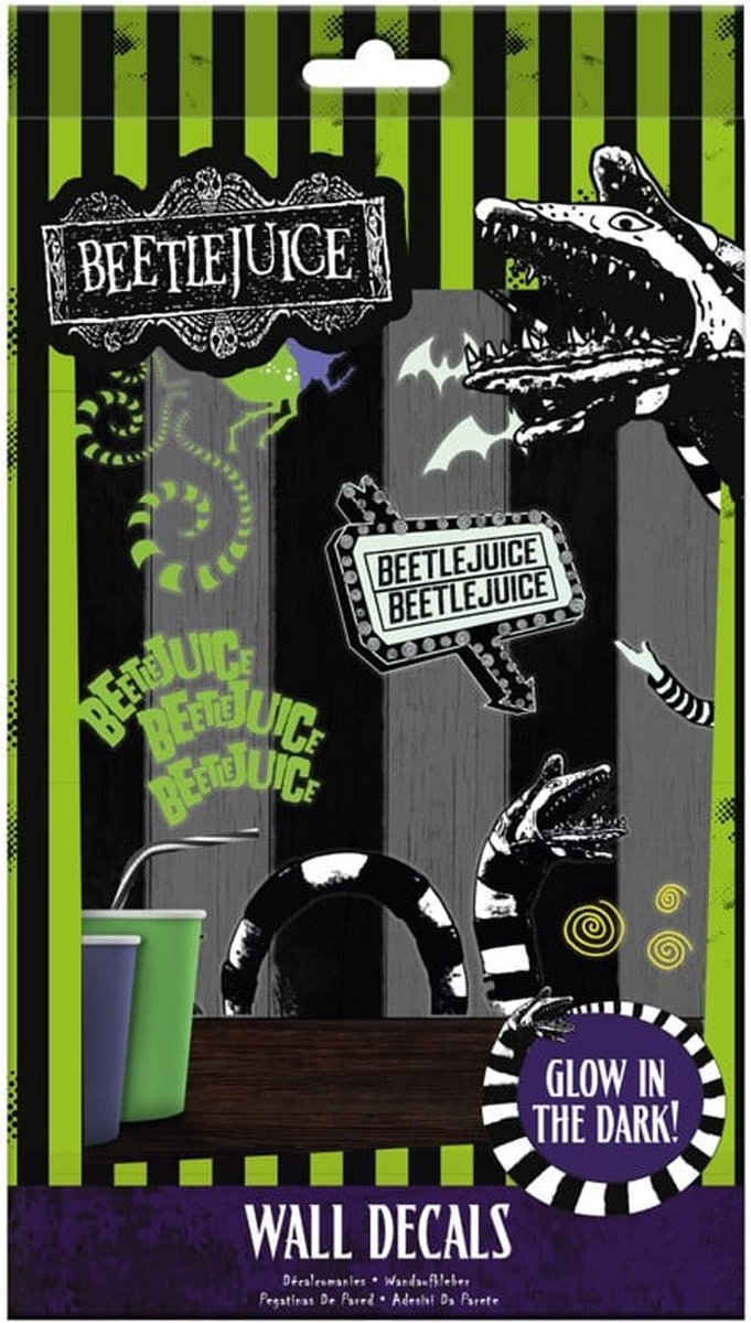 Paladone Beetlejuice glow‑in‑the‑dark wall decals – officieel gelicentieerde sticker set met 50 stickers, retro horror kamerdecoratie-