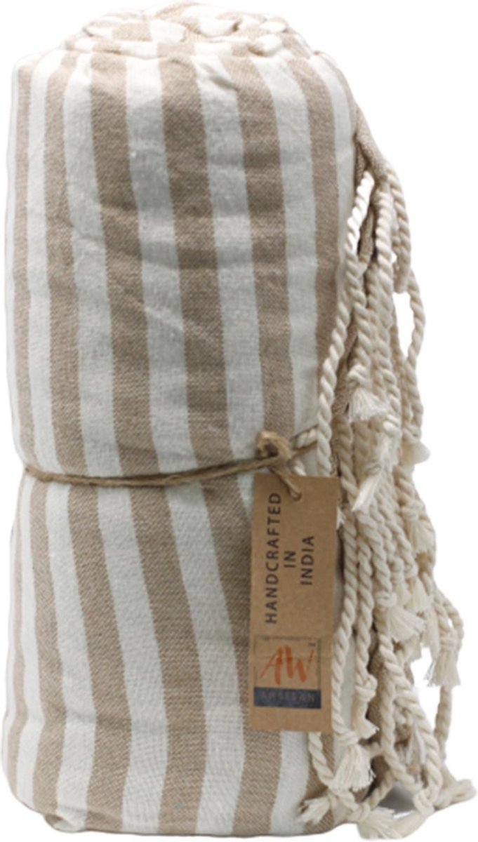 Ancient Wisdom - handdoek - katoenen pario handdoek 100x180 cm warm zand - badhanddoek - strandhanddoek - douchehanddoek - scrubhanddoek - zachte doek