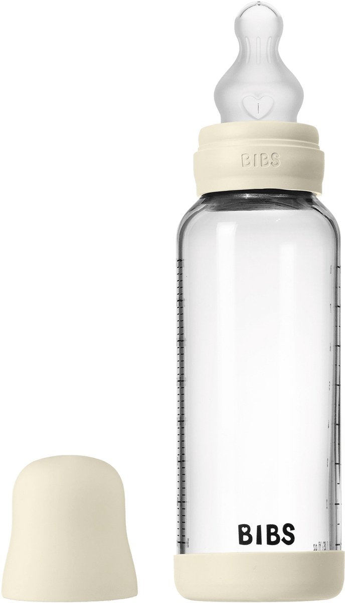 BIBS fles - medium flow - 240 ml - silicone glas - ivory