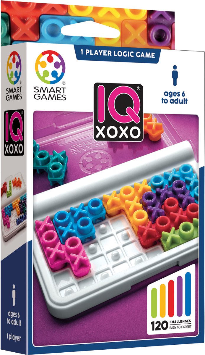 SmartGames iq xoxo - logisch denkspel reispuzzel - 120 opdrachten met xoxo-patroon - educatief solospel voor kinderen en volwassenen - vanaf 6 jaar