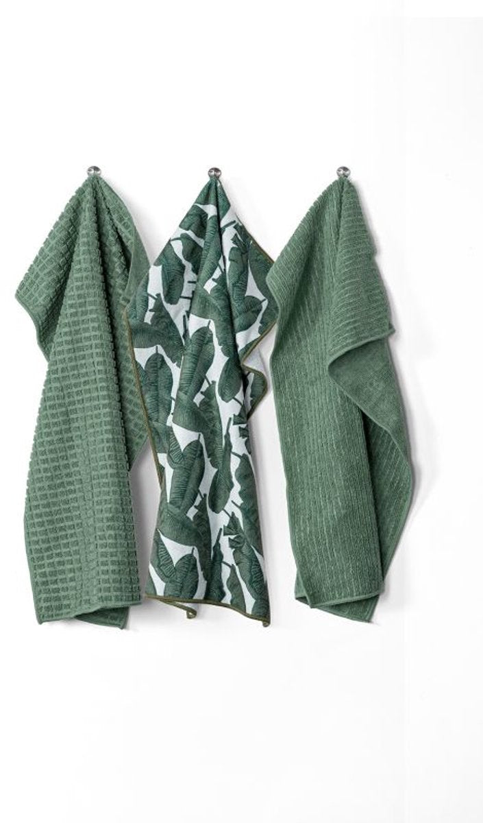 Tiseco Keukenhanddoek essentials, microfiber 40x60cm, set 3, stone green