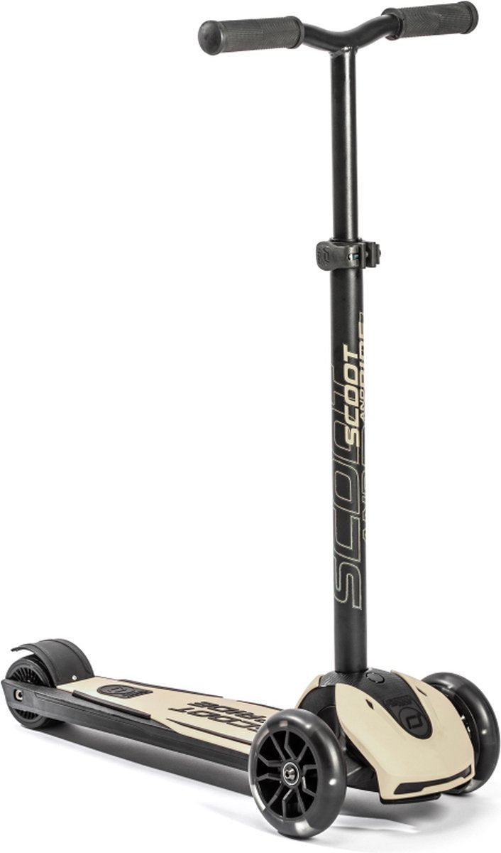 Scoot Ride highwaykick 5 led - kinderstep - led voorwielen, 3 wielen, antislip deck voetrem - verstelbaar stuur 60-90 cm, afneembare stuurstang - 5+ jaar (118-180 cm), max 80 kg, pu wielen 120 80 mm, ash