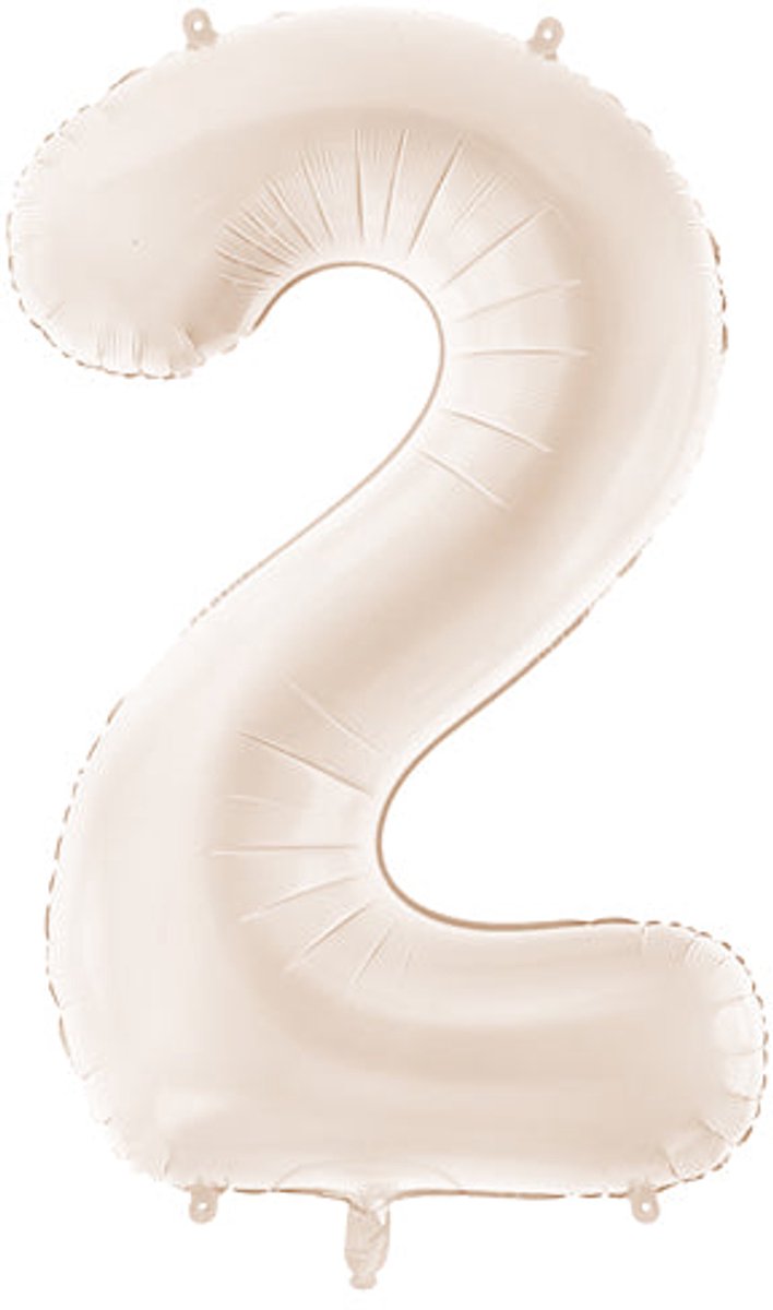 PartyDeco Fluwelen folieballon cijfer 2 in beige 86cm