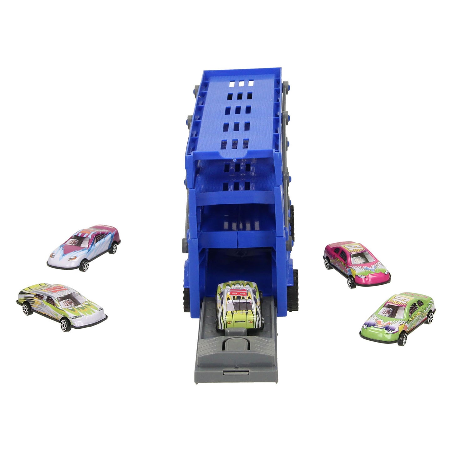 Lobbes Uitklapbare autotransporter met afschietfunctie - blauw