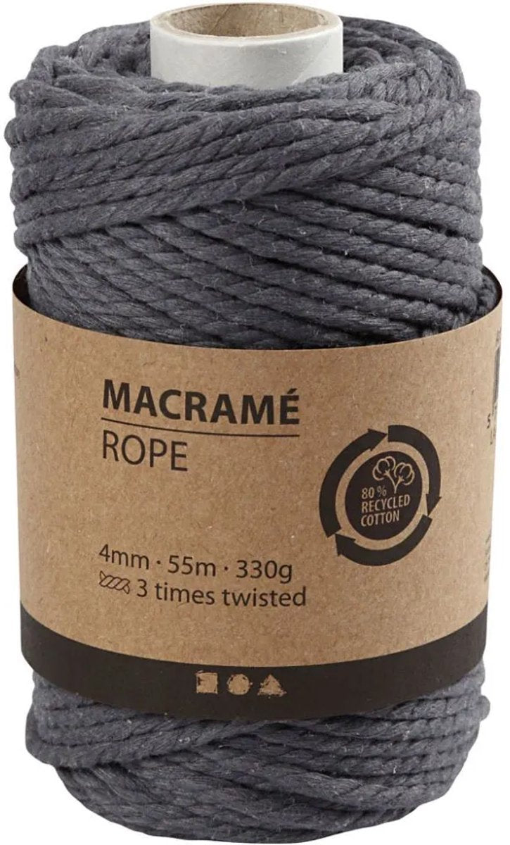 Creativ Company macramékoord 4 mm 55 m grijs