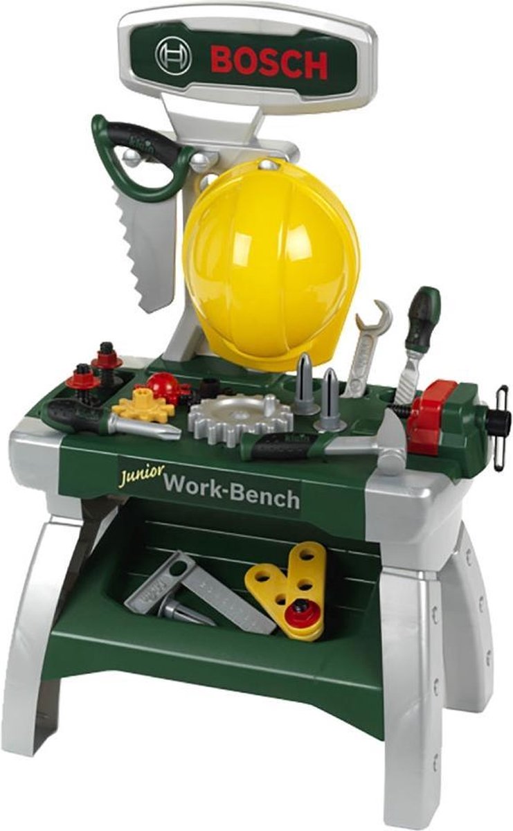 Klein Toys bosch mini speelgoed junior werkbank - 49x29x71 cm - incl. leerfunctie, bankschroef, opbergmogelijkheden voor de vele onderdelen - groen