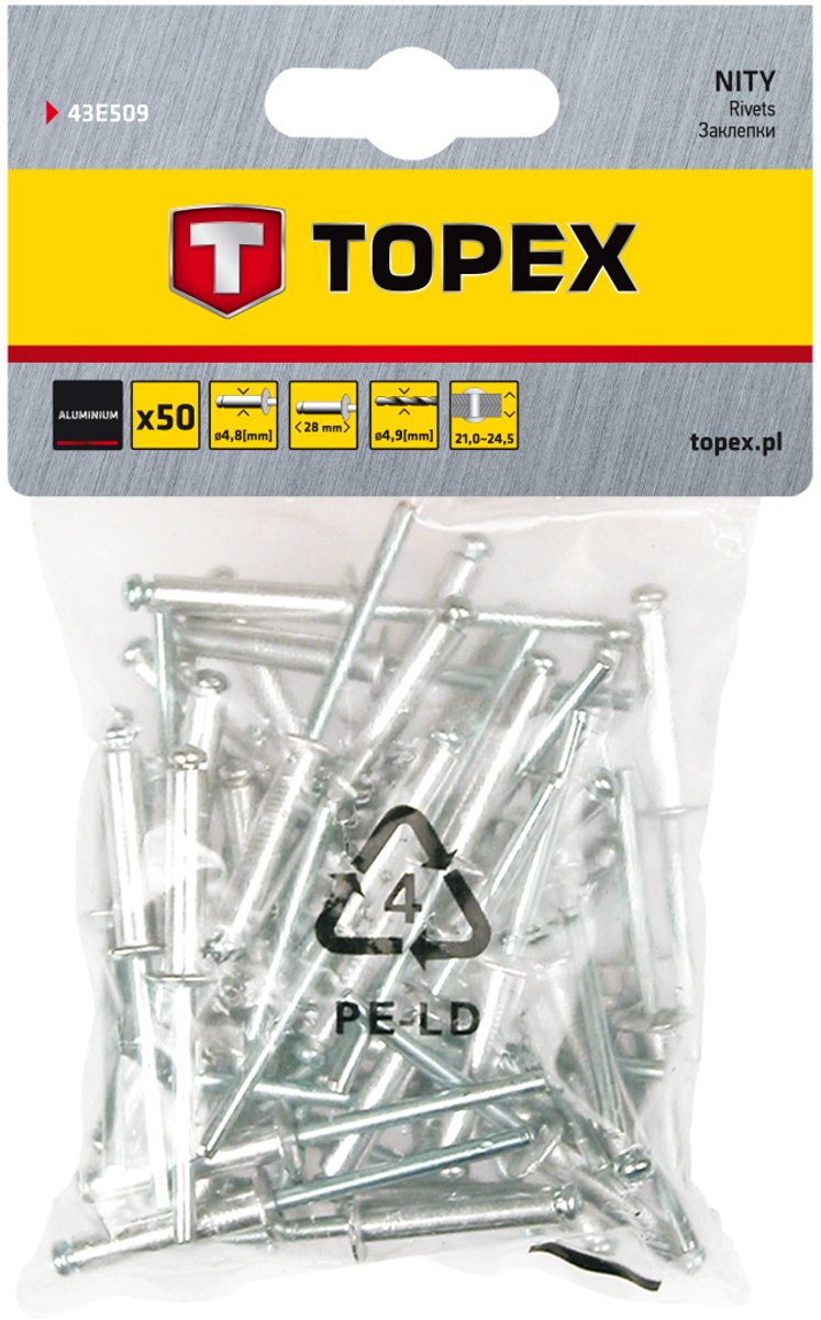 Topex Popnagels 4,8 x 28 mm 50 stuks aluminium