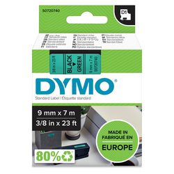 Tapes Dymo D1 polyester 9mmx7m zwart op groen glanzend